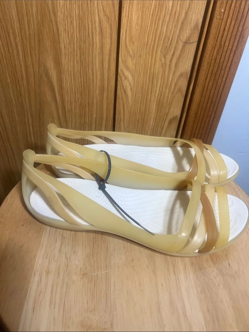 CROCS Women's Translucent Yellow Jelly Strappy Flats